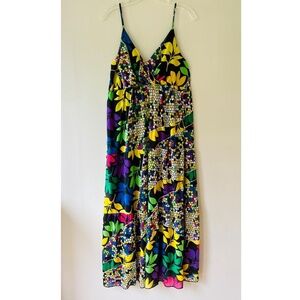 Tank‎ Floral Maxi Pullover Dress V Neck Stretch Loose Fit Fully Lined Sz M L